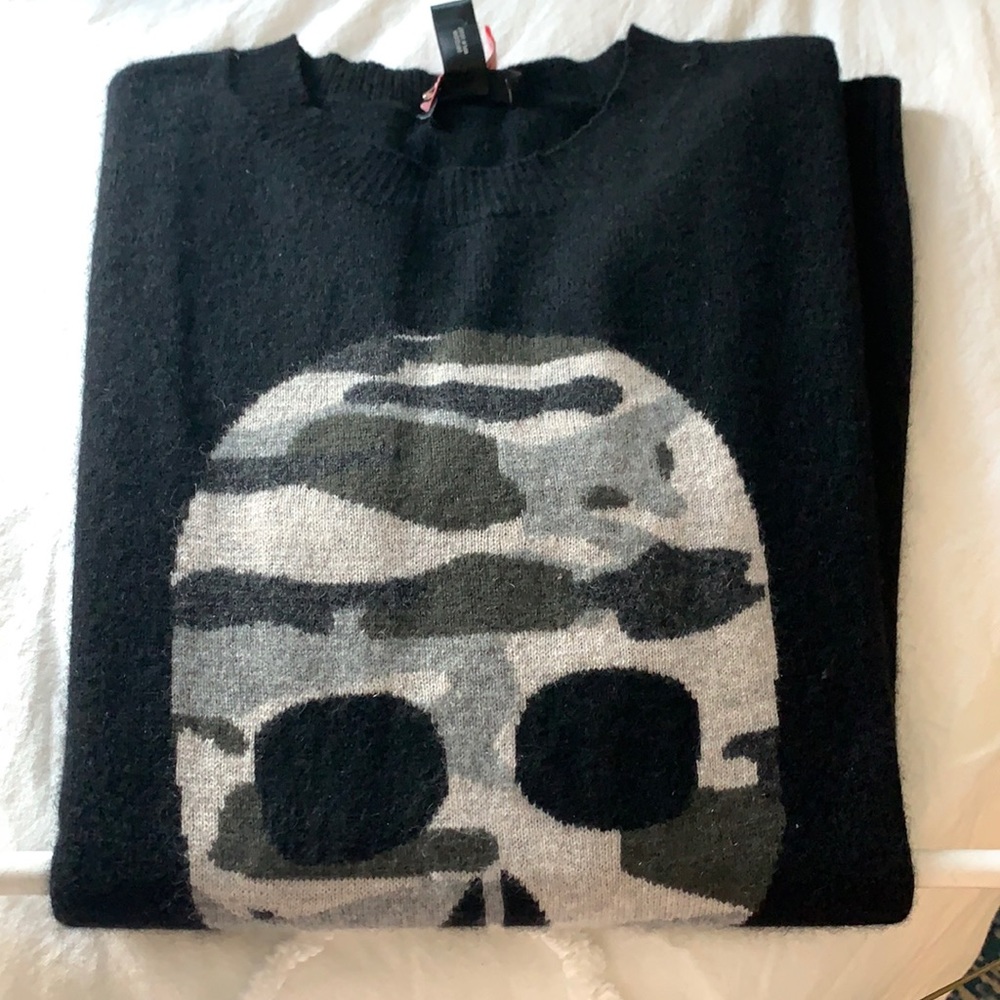 Aqua cashmere camo skull sweater